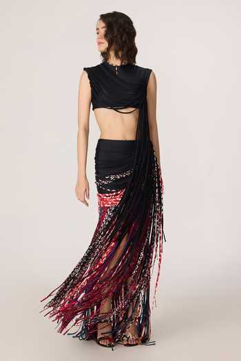 Buy_Saaksha & Kinni_Multi Color Chiffon, Lycra Tassels Eden Skirt _Online_at_Aza_Fashions