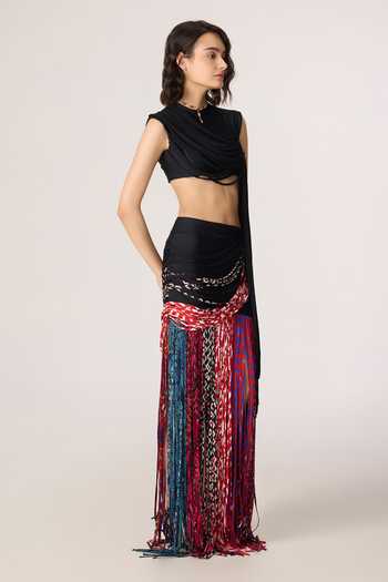 Shop_Saaksha & Kinni_Multi Color Chiffon, Lycra Tassels Eden Skirt _Online_at_Aza_Fashions