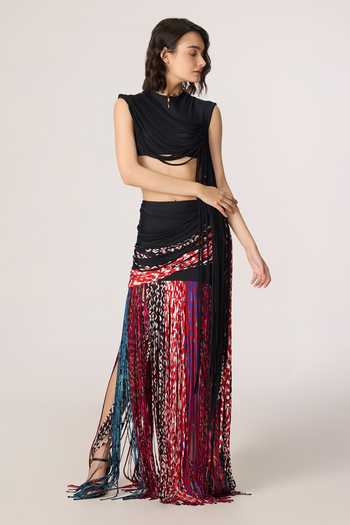 Saaksha & Kinni_Multi Color Chiffon, Lycra Tassels Eden Skirt _at_Aza_Fashions