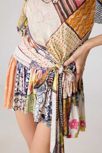 Buy_Saaksha & Kinni_Multi Color Satin, Jersey High Neck Lisseth Print Short Dress _Online_at_Aza_Fashions