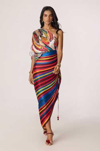 Buy_Saaksha & Kinni_Multi Color Chiffon, Polyester Embroidery, Mirrors, Tassels Mira Printed Dress _Online_at_Aza_Fashions