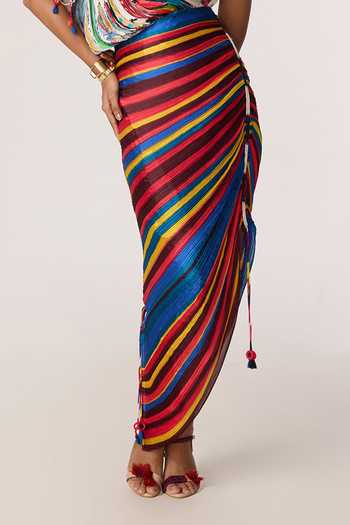 Shop_Saaksha & Kinni_Multi Color Chiffon, Polyester Embroidery, Mirrors, Tassels Mira Printed Dress _Online_at_Aza_Fashions