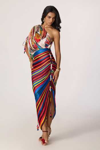 Buy_Saaksha & Kinni_Multi Color Chiffon, Polyester Embroidery, Mirrors, Tassels Mira Printed Dress 
