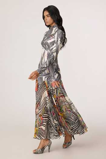 Buy_Saaksha & Kinni_Multi Color Chiffon, Lycra High Neck Maeva Printed Dress _Online_at_Aza_Fashions