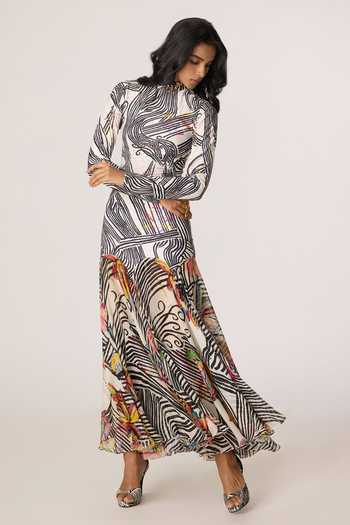 Shop_Saaksha & Kinni_Multi Color Chiffon, Lycra High Neck Maeva Printed Dress _Online_at_Aza_Fashions