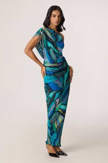Buy_Saaksha & Kinni_Multi Color Silk, Cotton, Lycra Mirrors, Tassels One Linny Printed Dress _Online_at_Aza_Fashions