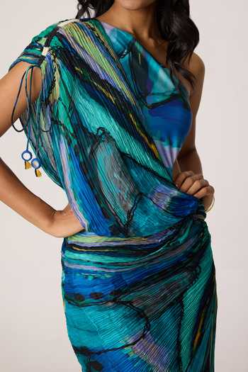 Buy_Saaksha & Kinni_Multi Color Silk, Cotton, Lycra Mirrors, Tassels One Linny Printed Dress 