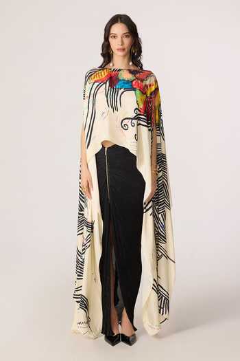 Saaksha & Kinni_Black Chiffon, Polyester Gigi Pleated Skirt _at_Aza_Fashions