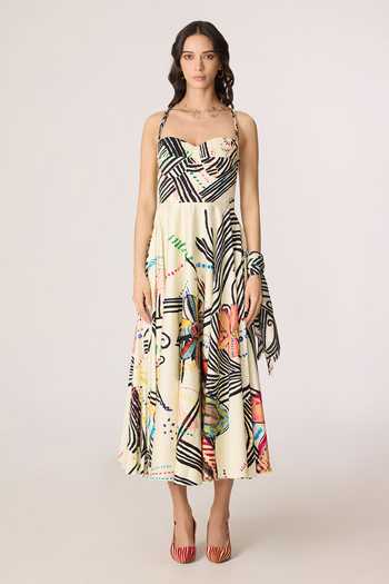 Saaksha & Kinni_Multi Color Cotton, Cambric Sweetheart Neck Marilyn Midi Dress _Online_at_Aza_Fashions