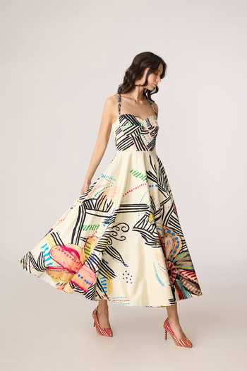 Buy_Saaksha & Kinni_Multi Color Cotton, Cambric Sweetheart Neck Marilyn Midi Dress _Online_at_Aza_Fashions