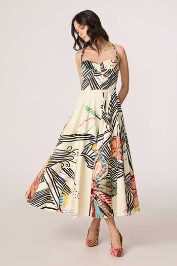 Shop_Saaksha & Kinni_Multi Color Cotton, Cambric Sweetheart Neck Marilyn Midi Dress _Online_at_Aza_Fashions