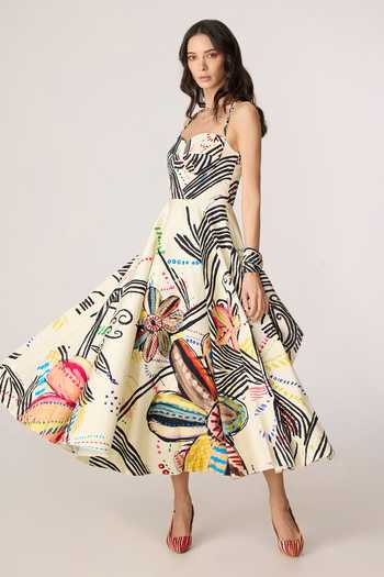 Saaksha & Kinni_Multi Color Cotton, Cambric Sweetheart Neck Marilyn Midi Dress _at_Aza_Fashions