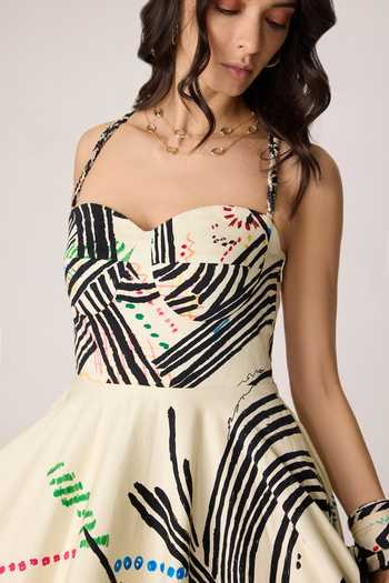 Buy_Saaksha & Kinni_Multi Color Cotton, Cambric Sweetheart Neck Marilyn Midi Dress 