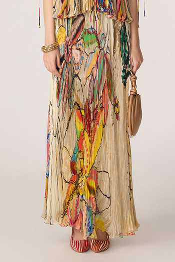 Saaksha & Kinni_Multi Color Chiffon, Jersey, Polyester Monica Print Skirt _at_Aza_Fashions