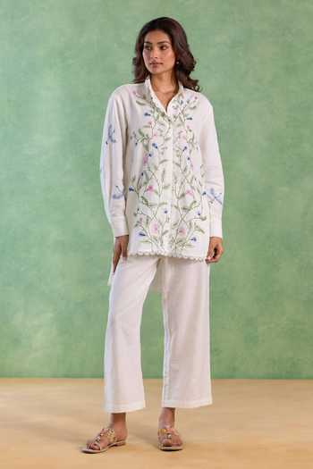 Nero India Floral Embroidered Top & Pant Set 