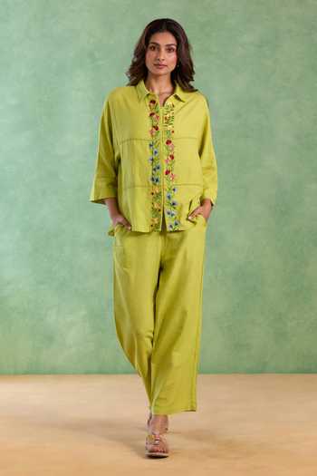 Nero India Flora Embroidered Shirt & Pant Set 