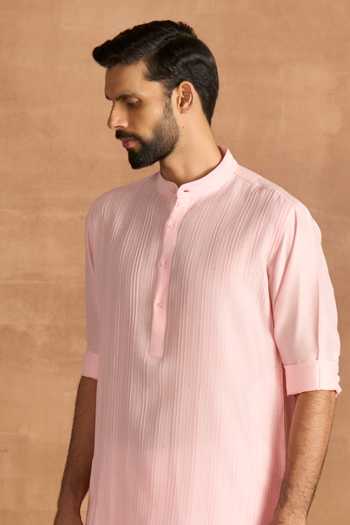 Buy_Raghavendra Rathore Jodhpur_Pink Cotton Powder Pintuck Kurta _Online_at_Aza_Fashions