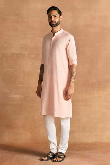 Raghavendra Rathore Jodhpur_Pink Silk, Cotton Kurta _Online_at_Aza_Fashions