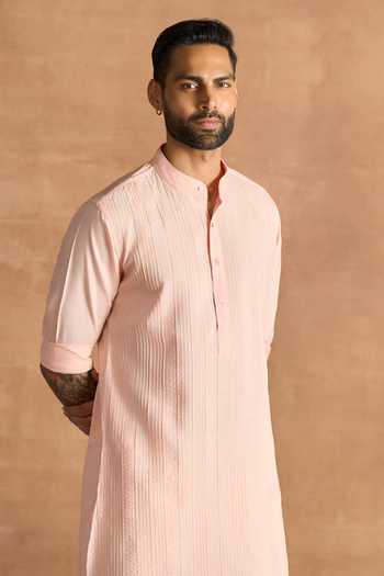 Buy_Raghavendra Rathore Jodhpur_Pink Silk, Cotton Kurta _Online_at_Aza_Fashions