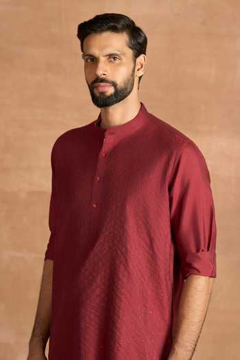 Buy Raghavendra Rathore Jodhpur Maroon Silk, Viscose Embroidery Garnet Kurta Online at Aza Fashions Buy_Raghavendra Rathore Jodhpur_Maroon Silk, Viscose Embroidery Garnet Kurta _Online_at_Aza_Fashions