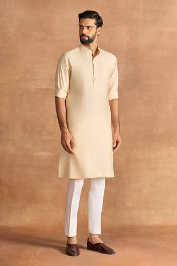 Raghavendra Rathore Jodhpur Beige Silk Raw Light Kurta Online at Aza Fashions Raghavendra Rathore Jodhpur_Beige Silk Raw Light Kurta _Online_at_Aza_Fashions