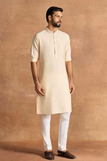 Raghavendra Rathore Jodhpur Beige Silk Zari Gilded Full Sleeve Kurta Online at Aza Fashions Raghavendra Rathore Jodhpur_Beige Silk Zari Gilded Full Sleeve Kurta _Online_at_Aza_Fashions