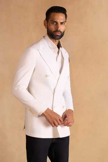 Raghavendra Rathore Jodhpur_White Cotton Alpine Blazer _Online_at_Aza_Fashions