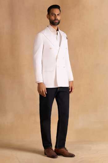 Buy_Raghavendra Rathore Jodhpur_White Cotton Alpine Blazer _Online_at_Aza_Fashions