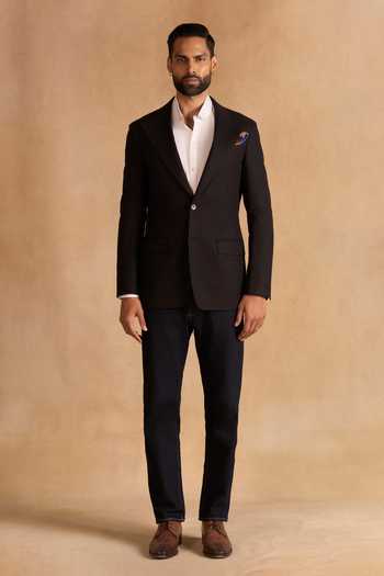 Raghavendra Rathore Jodhpur_Black Cotton Full Sleeve Blazer _Online_at_Aza_Fashions