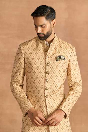 Raghavendra Rathore Jodhpur_Gold Silk Zari Heritage Sherwani _Online_at_Aza_Fashions