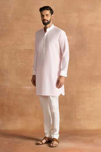 Raghavendra Rathore Jodhpur_Pink Cotton Soft Day Kurta _Online_at_Aza_Fashions