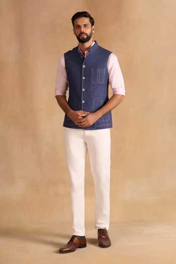 Raghavendra Rathore Jodhpur_Blue Suiting Utility Nehru Jacket _Online_at_Aza_Fashions