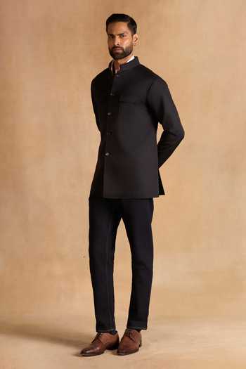 Raghavendra Rathore Jodhpur_Black Suiting The Ebony Classic Bandhgala _Online_at_Aza_Fashions