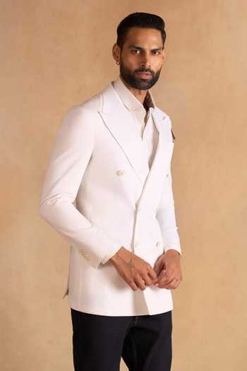 Buy_Raghavendra Rathore Jodhpur_Off White Suiting Full Sleeve Crest Blazer _Online_at_Aza_Fashions