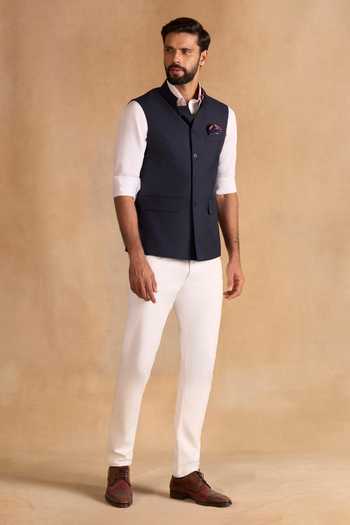 Raghavendra Rathore Jodhpur_Blue Suiting Navy Core Nehru Jacket _Online_at_Aza_Fashions