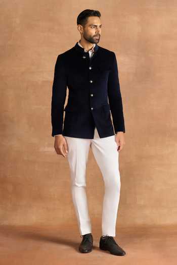Raghavendra Rathore Jodhpur_Blue Velvet Noir Bandhgala _Online_at_Aza_Fashions