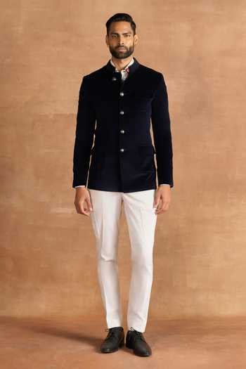Buy_Raghavendra Rathore Jodhpur_Blue Velvet Noir Bandhgala _Online_at_Aza_Fashions