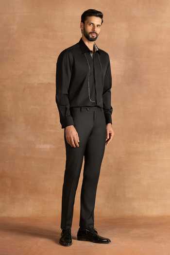 Buy_Raghavendra Rathore Jodhpur_Black Cotton Satin Shirt _Online_at_Aza_Fashions