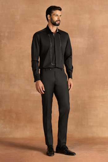 Shop_Raghavendra Rathore Jodhpur_Black Cotton Satin Shirt _Online_at_Aza_Fashions