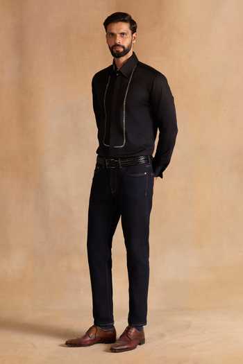 Raghavendra Rathore Jodhpur_Black Cotton Satin Continum Shirt _Online_at_Aza_Fashions