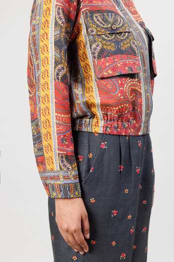 Buy_Sue Mue_Multi Color Linen Mandarin Collar The Painterly Print Jacket And Pant Set _Online_at_Aza_Fashions