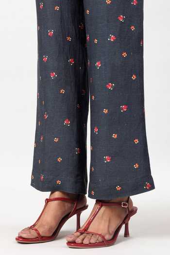 Shop_Sue Mue_Multi Color Linen Mandarin Collar The Painterly Print Jacket And Pant Set _Online_at_Aza_Fashions