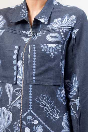 Sue Mue_Charcoal Linen Collared The Free Flow Pure Shirt And Pant Set _at_Aza_Fashions