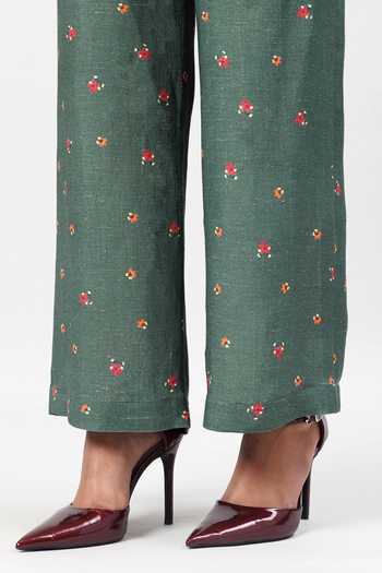 Shop_Sue Mue_Multi Color Linen V-neck The Painterly Paisley Print Pure Shirt And Pant Set _Online_at_Aza_Fashions