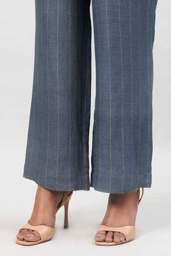 Buy_Sue Mue_Multi Color Linen The Structure Print Pure Top And Pant Set _Online_at_Aza_Fashions