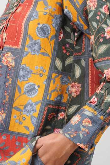 Sue Mue_Multi Color Linen The Structure Print Pure Top And Pant Set _at_Aza_Fashions