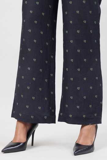 Shop_Sue Mue_Black Linen Split V-neck Printed Pure Shirt And Pant Set _Online_at_Aza_Fashions