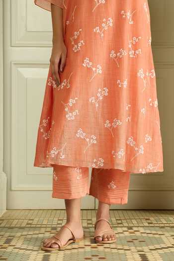 Shop_Vaayu_Orange Cotton, Muslin Embroidery Tangerine Kurta And Pant Set _Online_at_Aza_Fashions