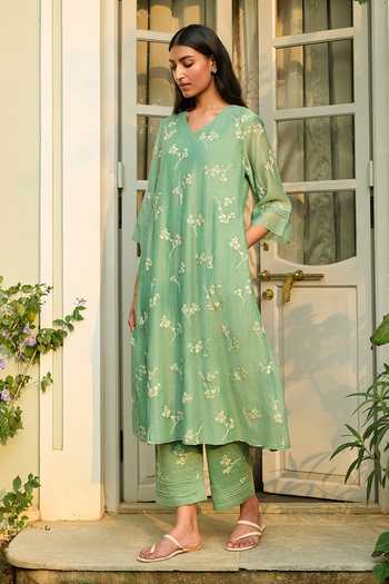 Vaayu Verdant Floral Embroidered Kurta & Pant Set 