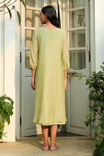 Vaayu Lime Embroidered Floral Dress